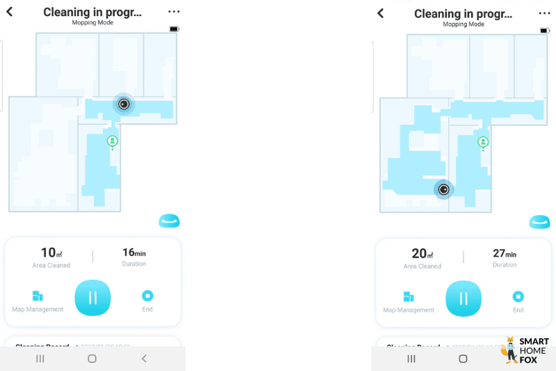 In der Yeedi App wird angezeigt, welche Bereiche bereits gereinigt wurden